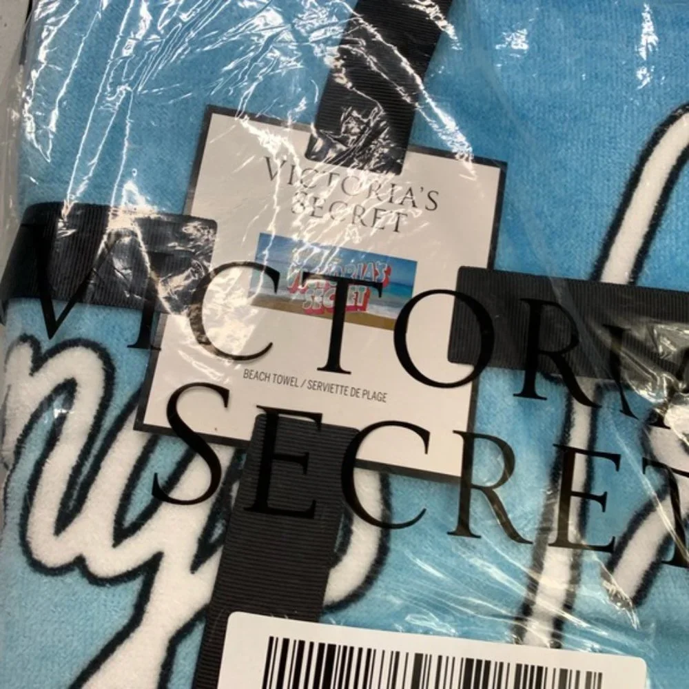 -Victoria’s Secret Unisex Blue Printed Cotton Blend Beach Towel Brand New